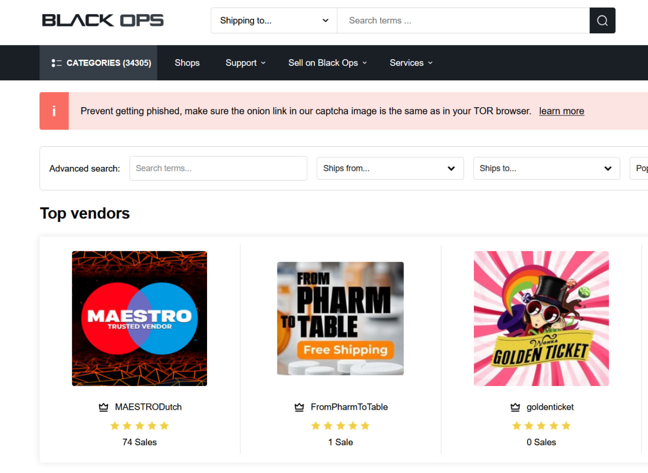 Blackops Onion archived user interface screenshot