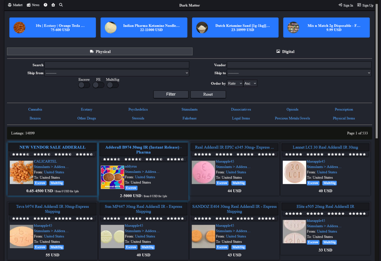 Darkmatter Onion archived user interface screenshot