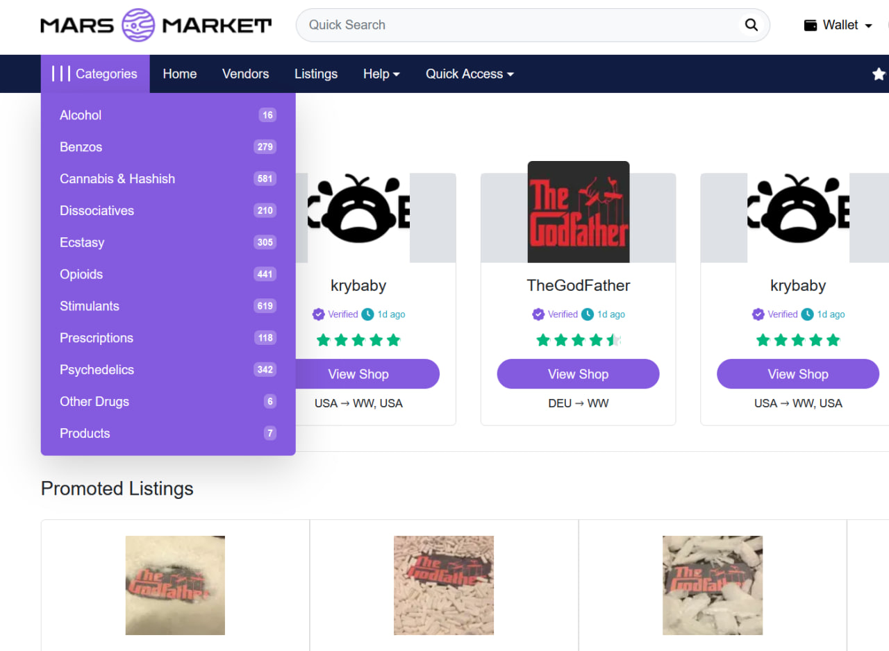 MarsMarket Onion archived user interface screenshot
